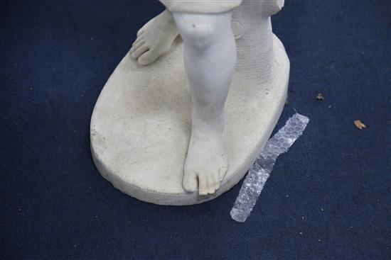 A Victorian carved white marble figure of a Roman fisherboy, height 42in.